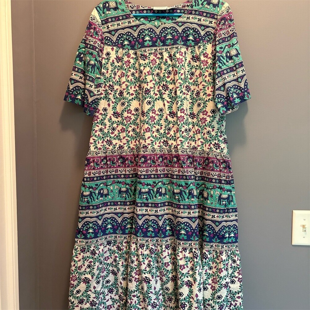 The Vermont Country Store House Dress Womens L Midi Elephant Floral Patchwork - Picture 1 of 10